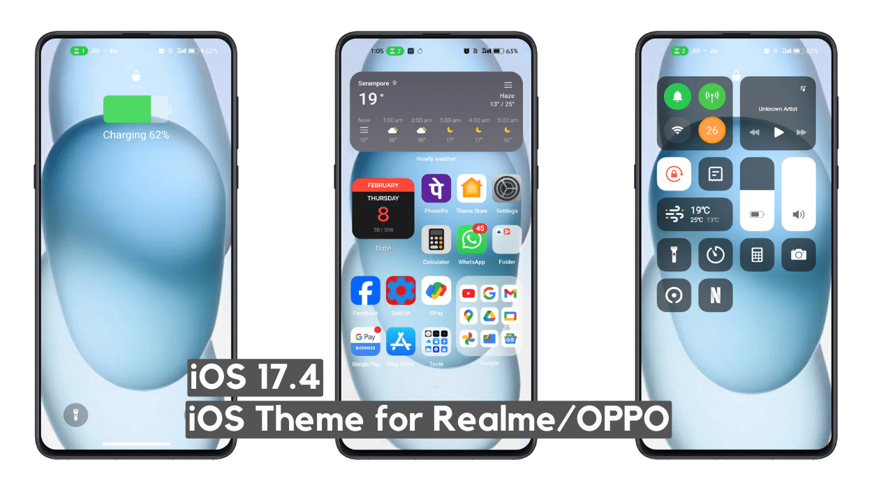 iOS 17.4 iOS Theme for Realme UI & OPPO with cool Lockscreen