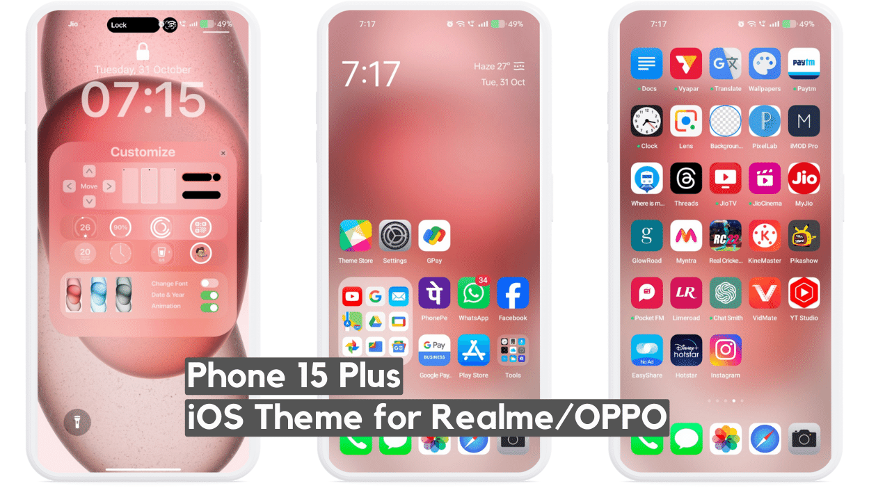 Phone 15 Plus iOS Theme for Realme UI & OPPO with Cool iOS Icons