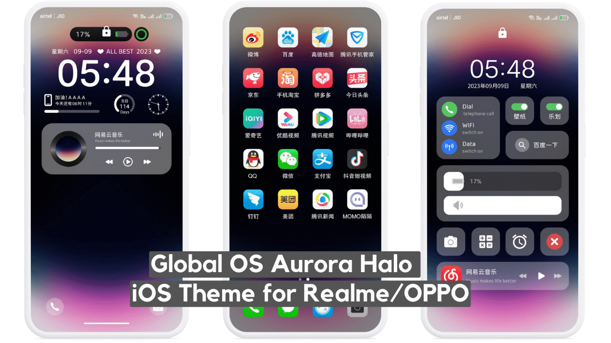 GlobalOS Aurora iOS Theme for Realme UI & OPPO with Beautiful Widgets