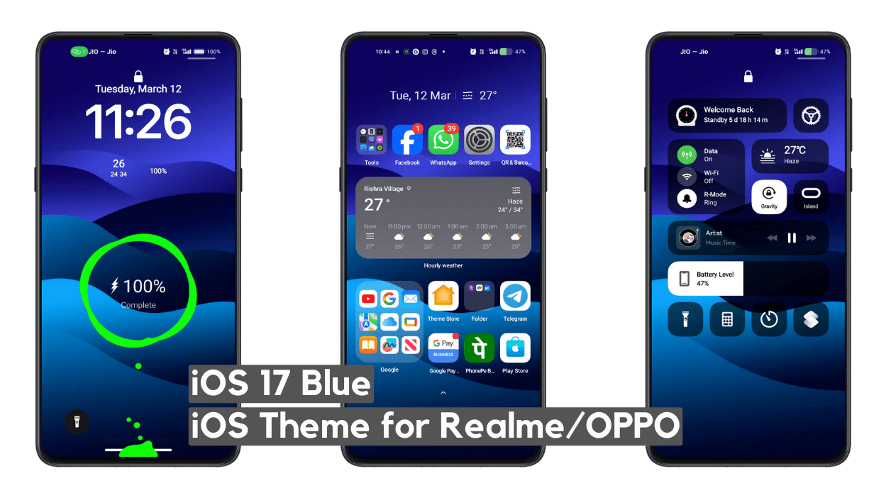 iOS 17 Blue iOS Theme for Realme UI & OPPO with cool Lockscreen