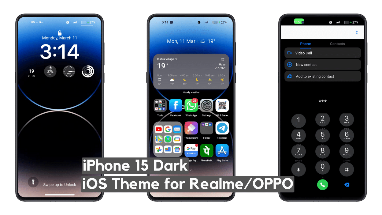 iPhone 15 Dark iOS Theme for Realme UI & OPPO with cool Lockscreen